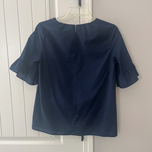 Loft Outlet Ruffle Short Sleeve Blouse Navy Size S - Picture 2 of 7